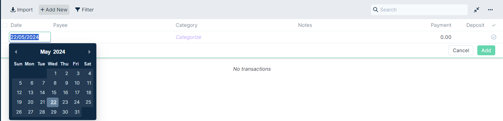 Manually add transaction